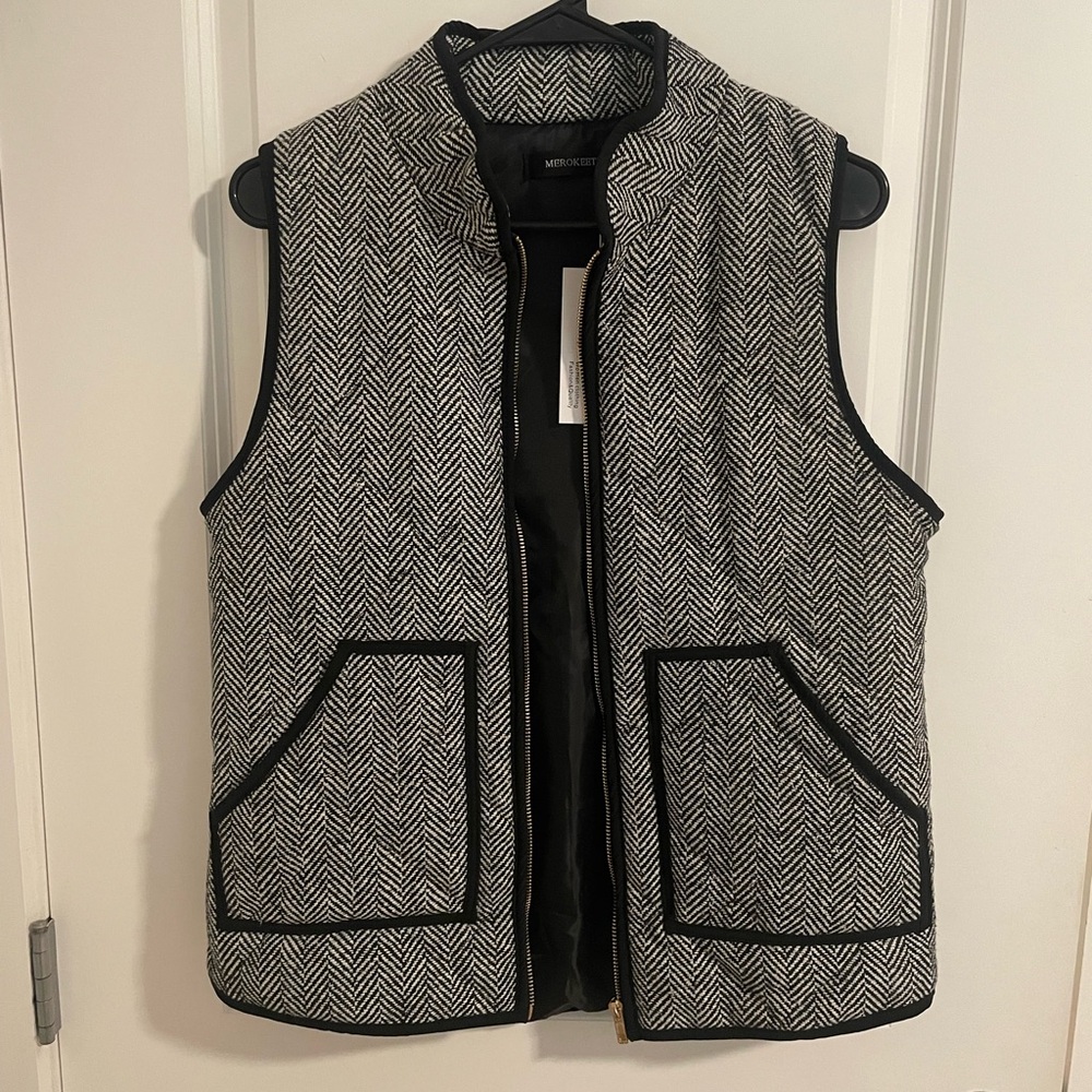 Black and White Herringbone Vest